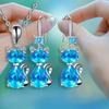Cute Animal Female White Blue Pink Purple Zircon Stone Cat Engagement Vintage Silver Color Wedding Fashion Jewelry Set For Women