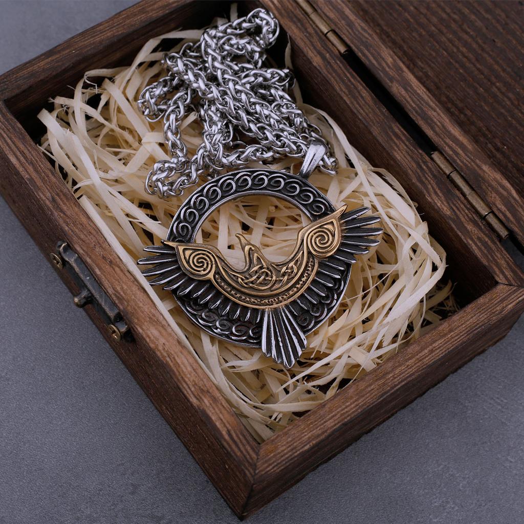 Ожерелье из нержавеющей стали с изображением викинга Одина и ворона, мужское винтажное ожерелье Huginn Muninn с кельтским узлом, модный амулет, кулон, ювелирные изделия, подарки