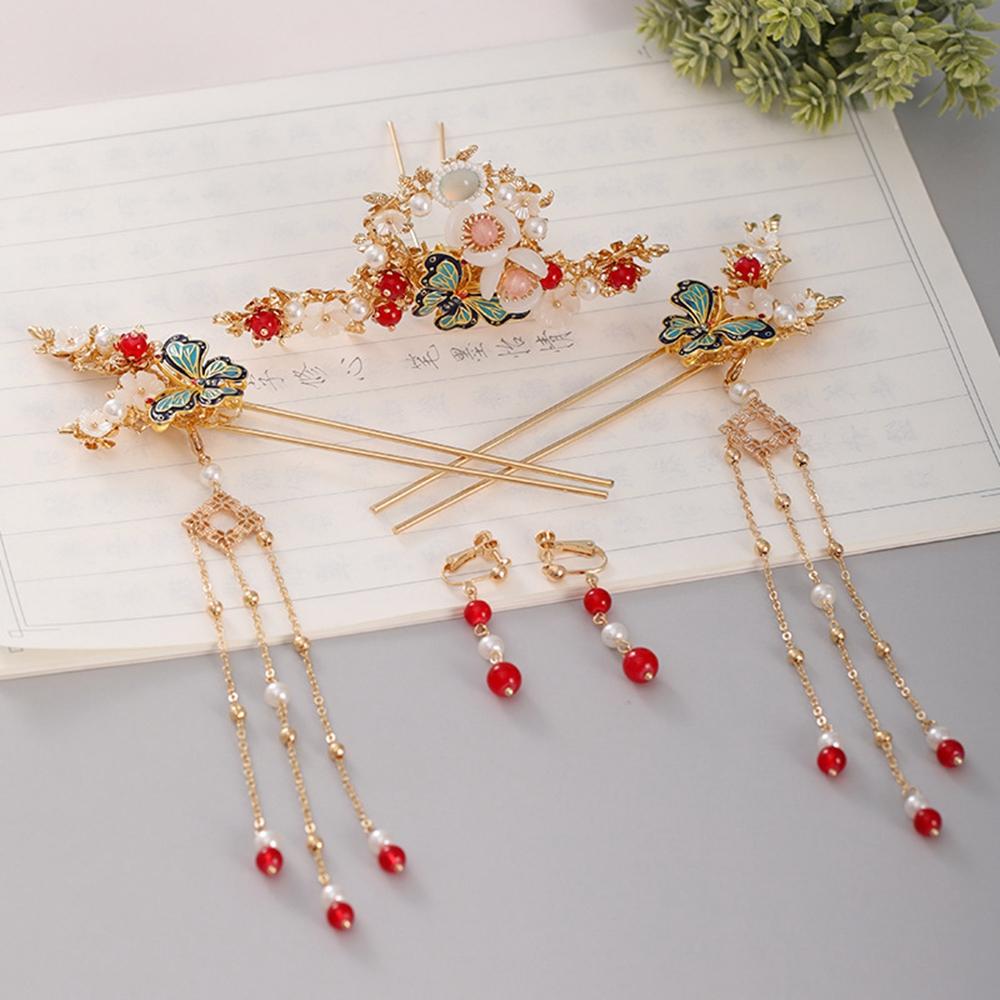 Hanfu Chinese Bride Accessories Earrings Set Women Hair Stick Hair Accessory Set Hairpin Hair Comb