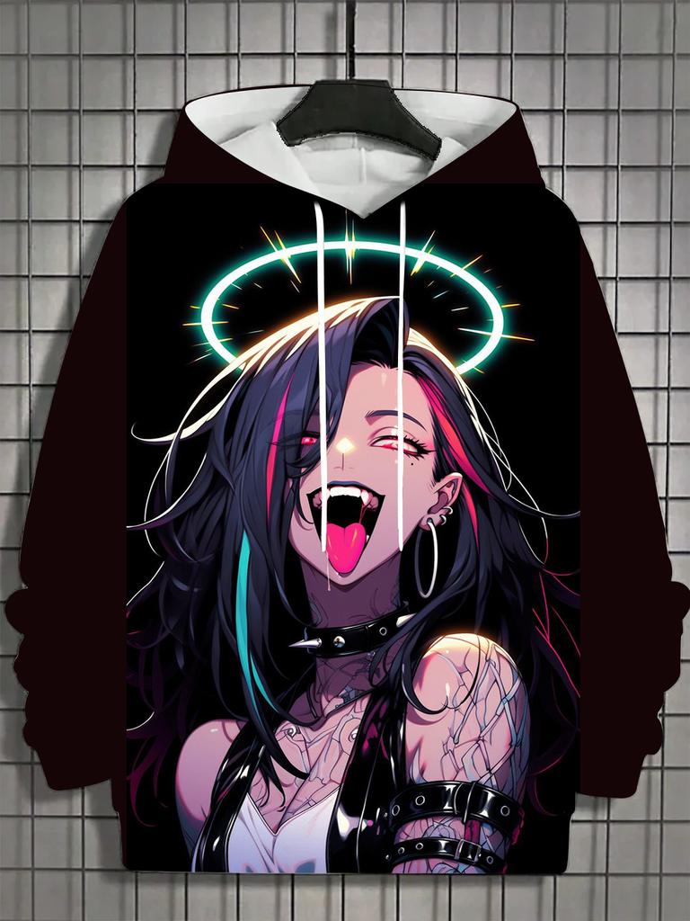 Винтажное мужское худи с 3D-принтом нимфетки, топы, худи с длинным рукавом с графикой мультяшной девушки, модный мужской топ оверсайз, уличная одежда, футболки