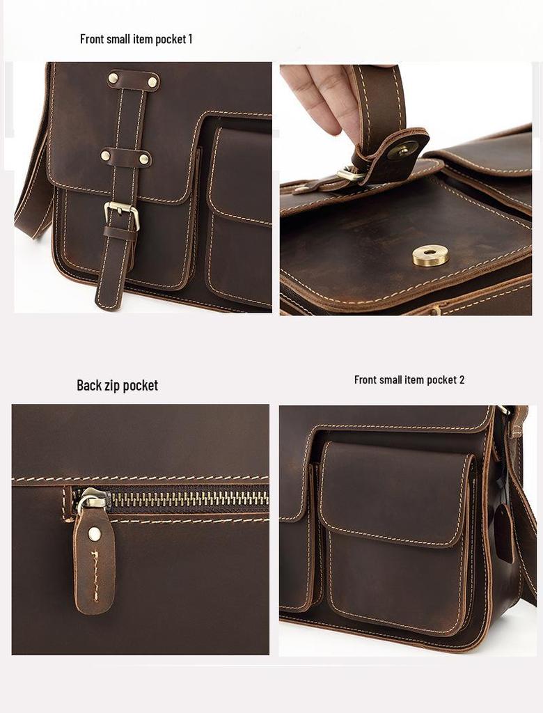 Men's Crazy Horse Leather Crossbody Bag - Genuine Leather Messenger & Multifunctional Computer Briefcase