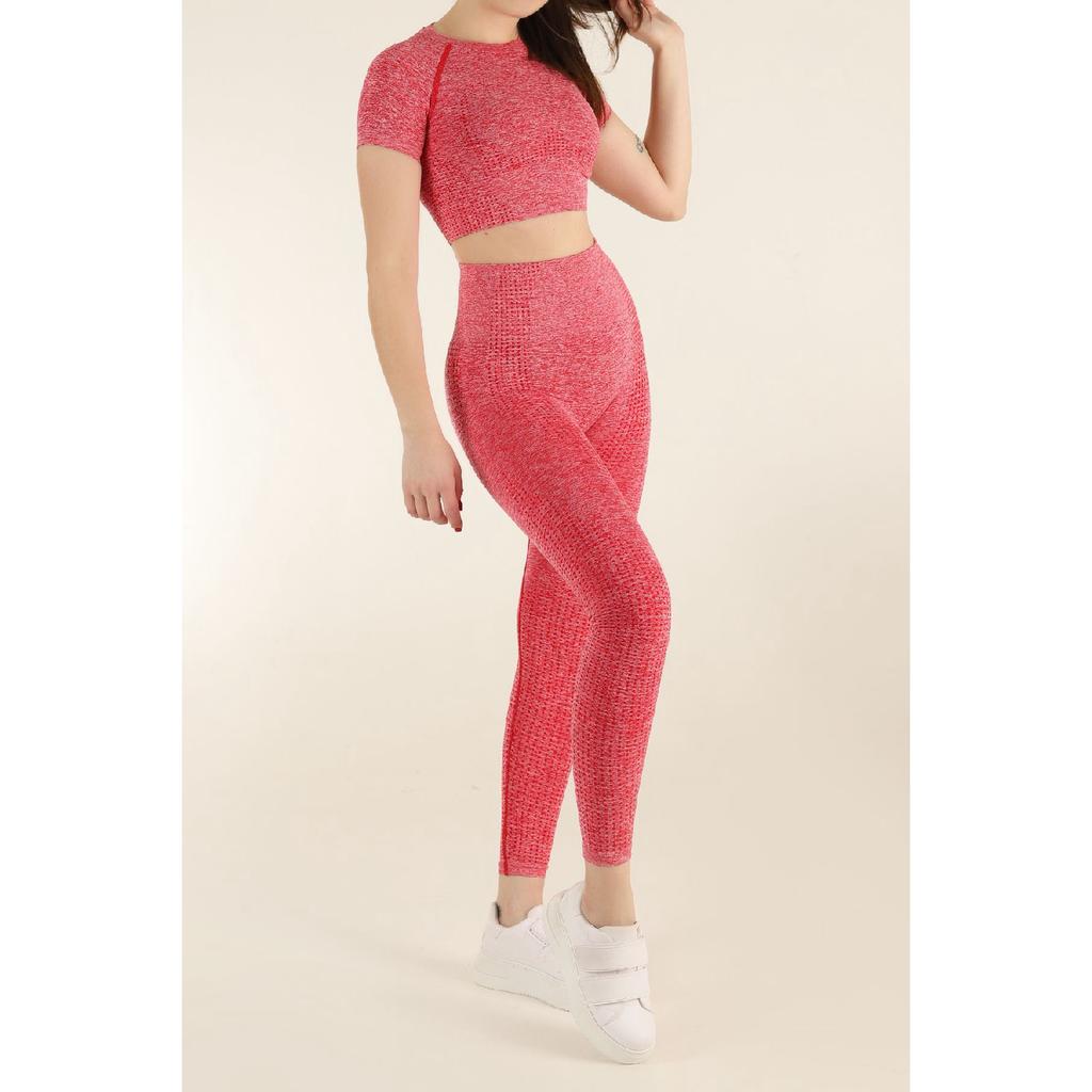 Комплект спортивных колготок меланжевого цвета с короткими рукавами