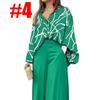 Women's Sets Casual Loose Plus Size Lapel Printed Long Sleeve Shirt Solid Color High Waist Wide Leg Pants