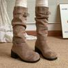 Мода 2024 года, женские зимние новые модные дизайнерские простые однотонные полусапожки для отдыха на природе, прогулок, шопинга, женские официальные сапоги