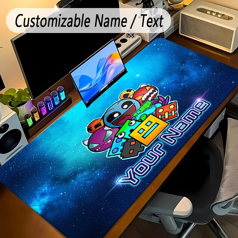 Large Mouse PadGeometry Dash Custom Name Text Personalized Desk Mat Non Slip Gaming Pad