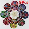 9 Pcs Fashion Multicolor Skull Clothing Patch Stickers Patches Jean Embroidery Fabric Sticker Random
