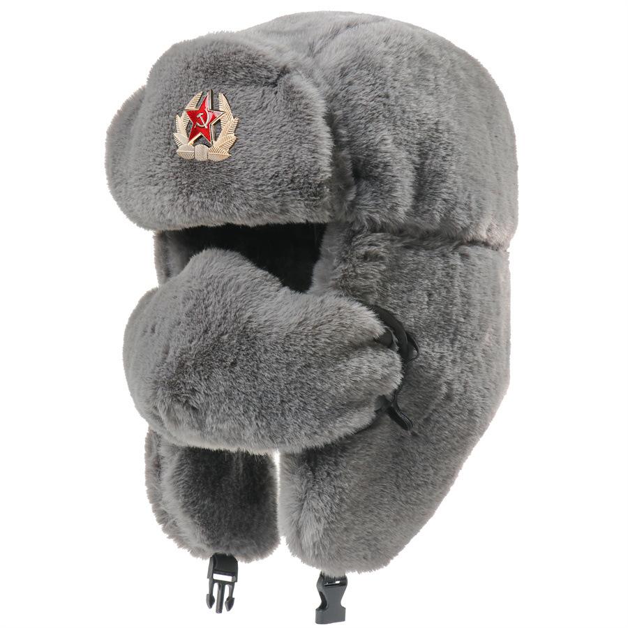 Soviet coat of arms Lei Feng hat men's and women's imitation rabbit fur outdoor hat thickened ear protectors Russian thermal hat cold-proof Northeas