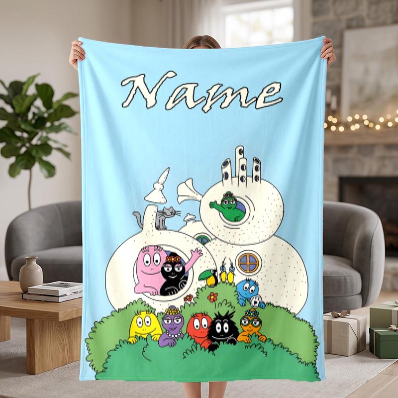 Barbapapa Custom Flannel Blankets Soft Warm Cozy Throws for Home Decor Holiday Gifts