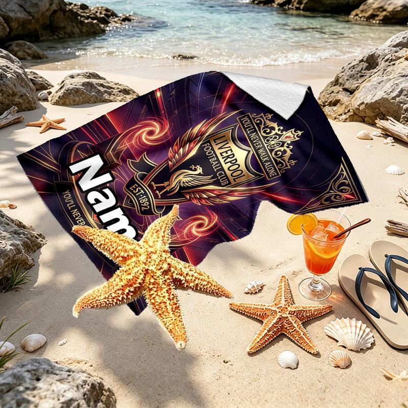 Custom Name Personalized Liverpool FC Print Beach Towel, for Trip Camping Beach Party Home Decor, Birthday Gift for Family & Friends