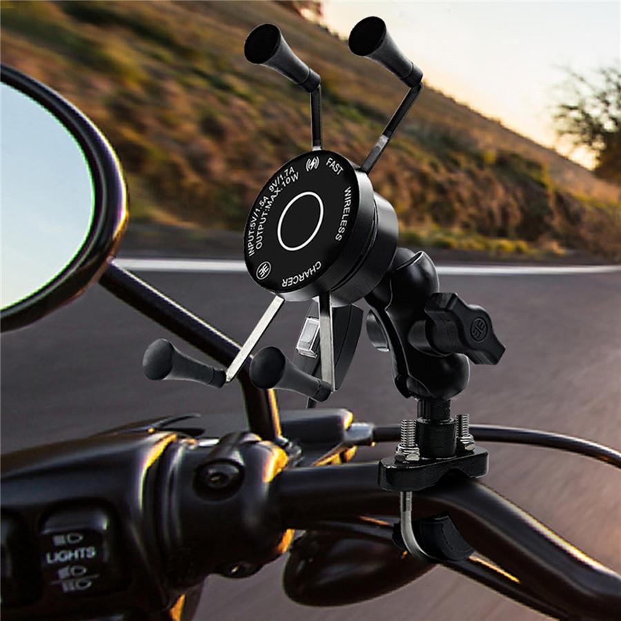 Motorcycle Wired +wireless Fast Charging Mobile Phone Holder QC3.0 Fast Charging