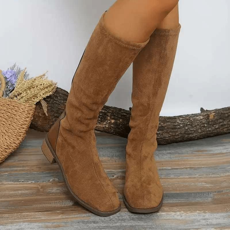 Женские элегантные зимние ботинки - Массивный каблук, Застежка-молния, Нескользящая резиновая подошва, Для формальных и повседневных нарядов - Коричневые ботинки для осенне-зимнего сезона