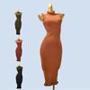 Wooden Ear Half-high Collar Slim Fit Over the Knee Mid-Length Dress Slimming Solid Sleeveless Inner Wear Knitted Women Hip Skirt