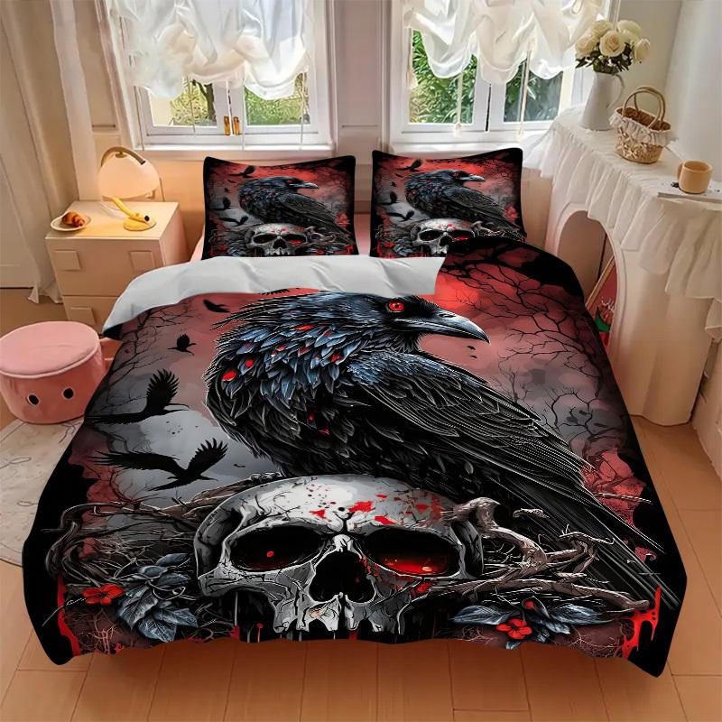 3pcs Raven Skull Artwork Bedding Set. Soft and Comfortable with No Core Included (1x Duvet Cover + 2x Pillow Covers) yy251009251