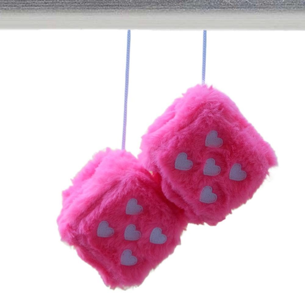 Fuzzy Plush Dice 1 Pair Auto Plush Dice Pendant Heart-shaped Embroidery Pattern Dice Pendant For Home And Workplace Decoration