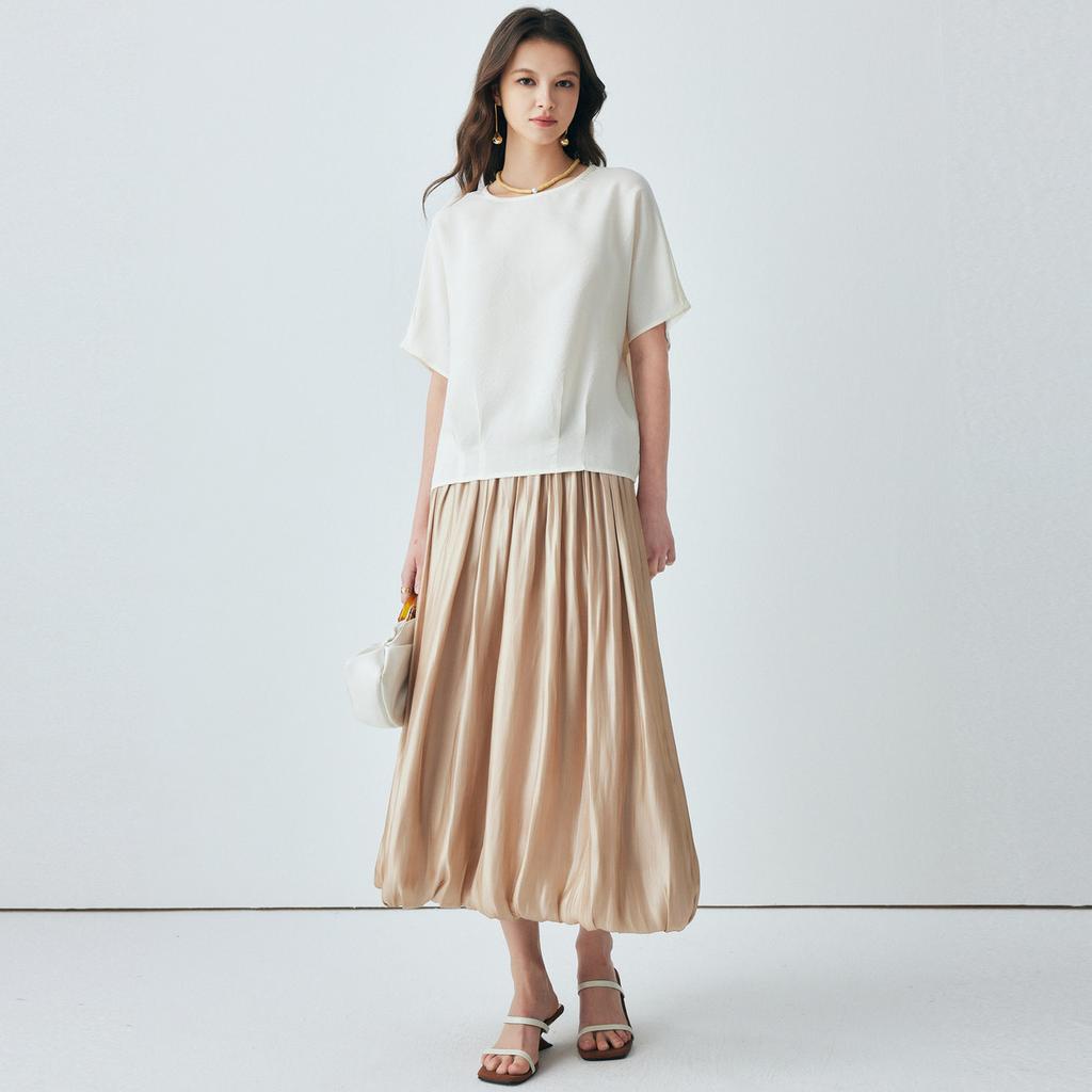 19 MMM Crown Le Crepe 26 Summer Round Neck Extremely Simple Style Short Sleeve Loose and Skinny Mulberry Silk T-shirt for Women