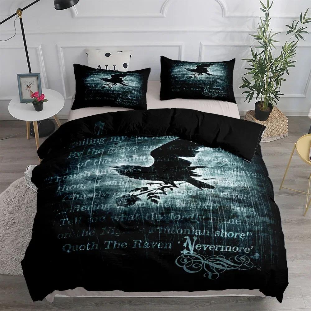 Комплект постельного белья Floral Garden Gothic Raven King Queen Double Full Twin Single Size