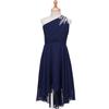 Kids Girls Ruched Shiny Beaded One Shoulder Dress High Waist High-low Hem Party Dress for Evening Proms
