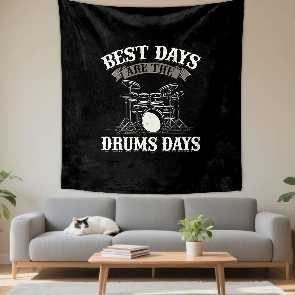 "Best Days Are the Drums Days Design" Patterned Tapestry Decorative Wall Hanging, Home Bedroom Living Room Decor