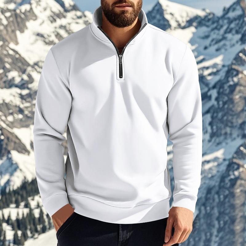 Men S Fleece Lined Zip Stand Collar Solid Color Casual Sweatshirt