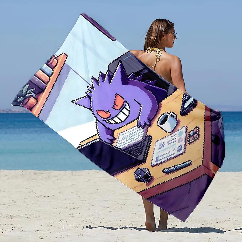 Детское банное полотенце Покемон Генгар Тематическое пляжное одеяло Быстросохнущее Мягкое полотенце для плавания для пляжа Бассейна Ванной Йоги