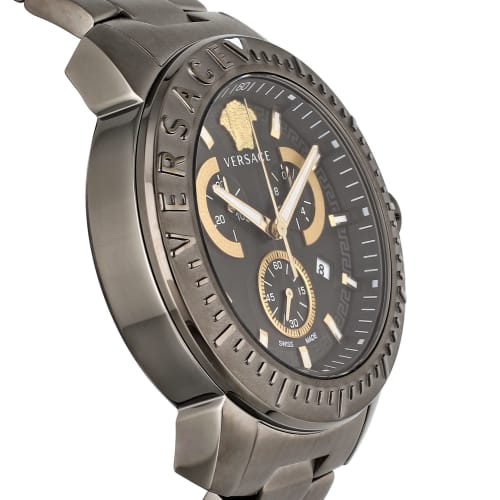 Versace New Chronograph Watch, Black Dial, Stainless Steel, Sapphire Crystal, Quartz Movement, 45mm, Swiss Made, Men's, VE2E00621