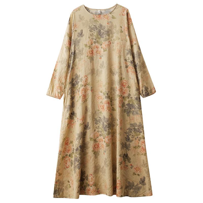 Весеннее литературное платье больших размеров с принтом, круглым вырезом и длинными рукавами для женщин