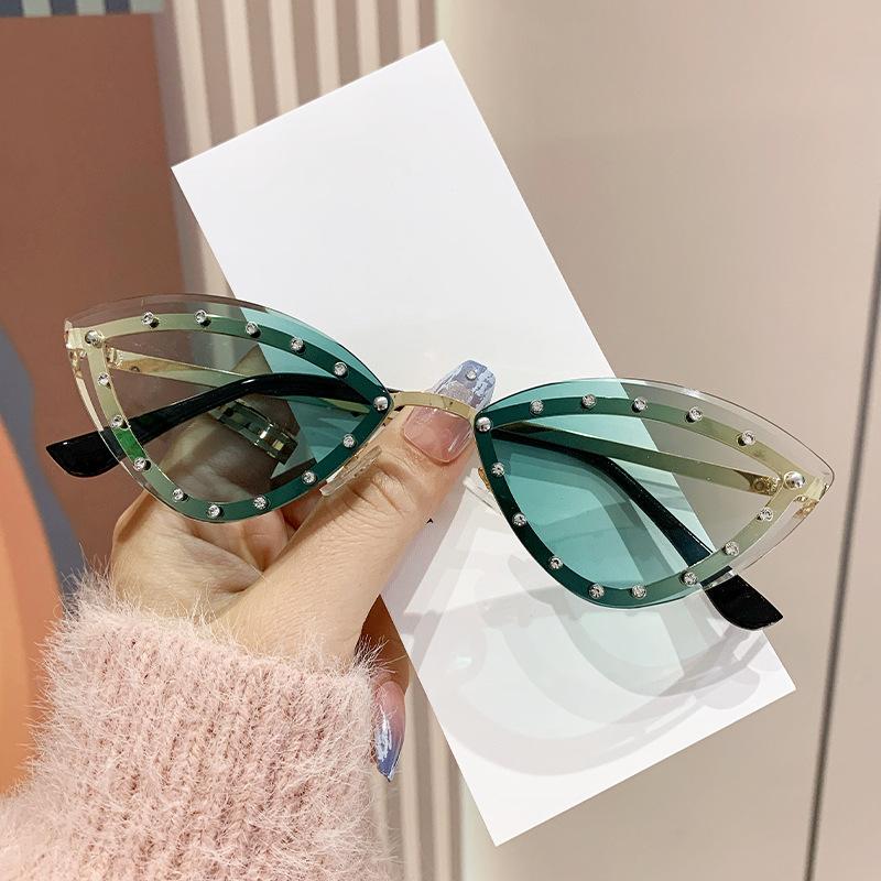 Роскошные безободковые солнцезащитные очки для женщин и мужчин, модные очки "кошачий глаз", UV400, солнцезащитные очки, очки для защиты глаз, уличные очки, солнцезащитные очки
