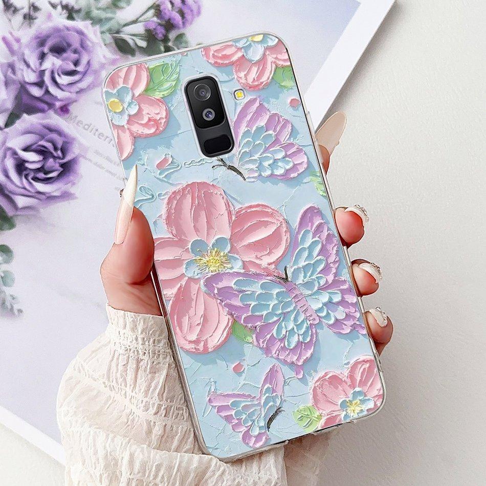 Чехол для телефона Samsung Galaxy A6 Plus 2018 На Samsung A6+ (2018) A6 A600F A605G Элегантные Цветочные Кошачьи Мягкие Силиконовые Прозрачные TPU Чехлы