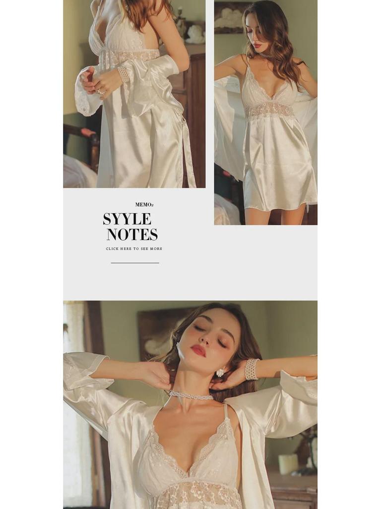 Комплект ночной рубашки с подвязками из японского кружева - Пижама из двух частей Ice Silk