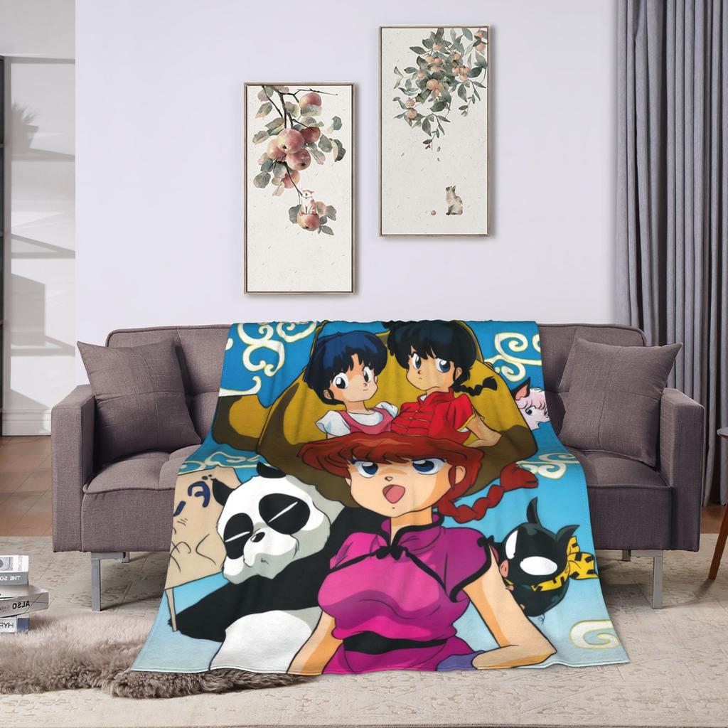 Anime Ranma And Akane Tendo Blanket Fleece Spring Autumn Portable Super Soft Throw Blankets for Sofa Travel Bedspread