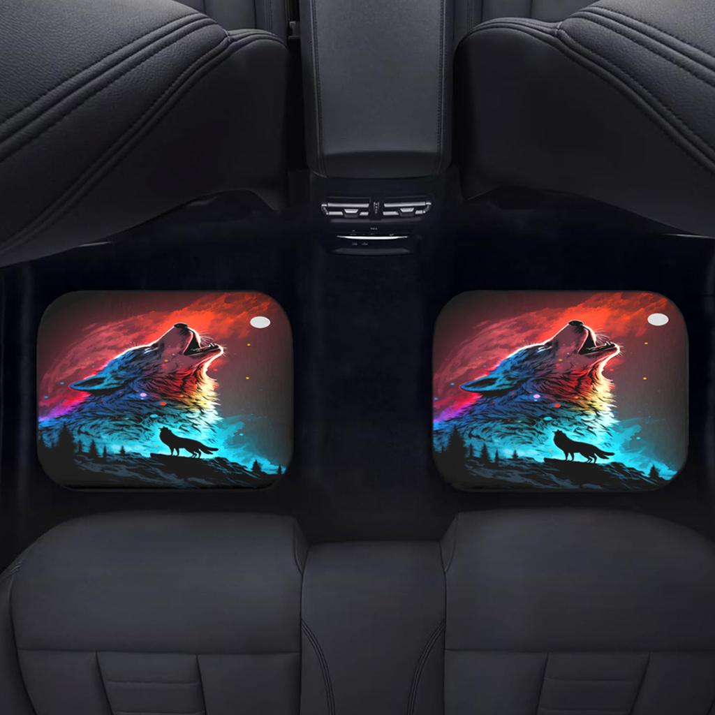 4 шт. Коврик с принтом волка разных цветов, автомобильные коврики для пола для Автомобиля, Фургона, Грузовика, Внедорожника - Полный Комплект Передний и Задний, Универсальная Посадка, Защита и Декор Салона Автомобиля