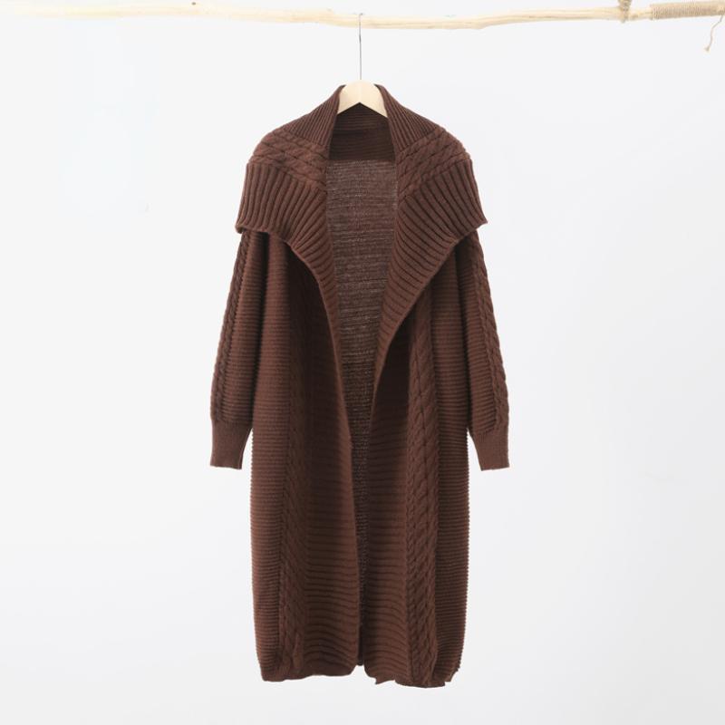 Длинный вязаный кардиган, женский элегантный свободный женский свитер с лацканами и длинными рукавами, пальто 2024, весенняя уличная женская верхняя одежда