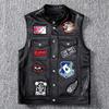 Жилет, куртка из натуральной кожи первого слоя, мужская короткая облегающая жилетка с несколькими логотипами, молодежный тренд