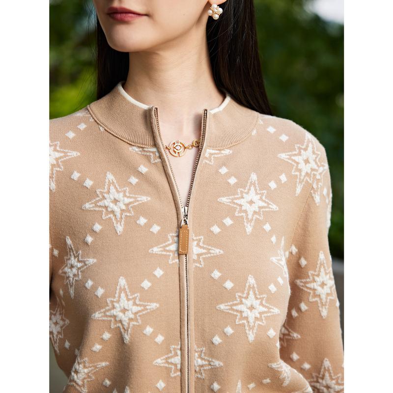JZ Jiuzi Double Zipper Design Jacquard Knitted Sweater