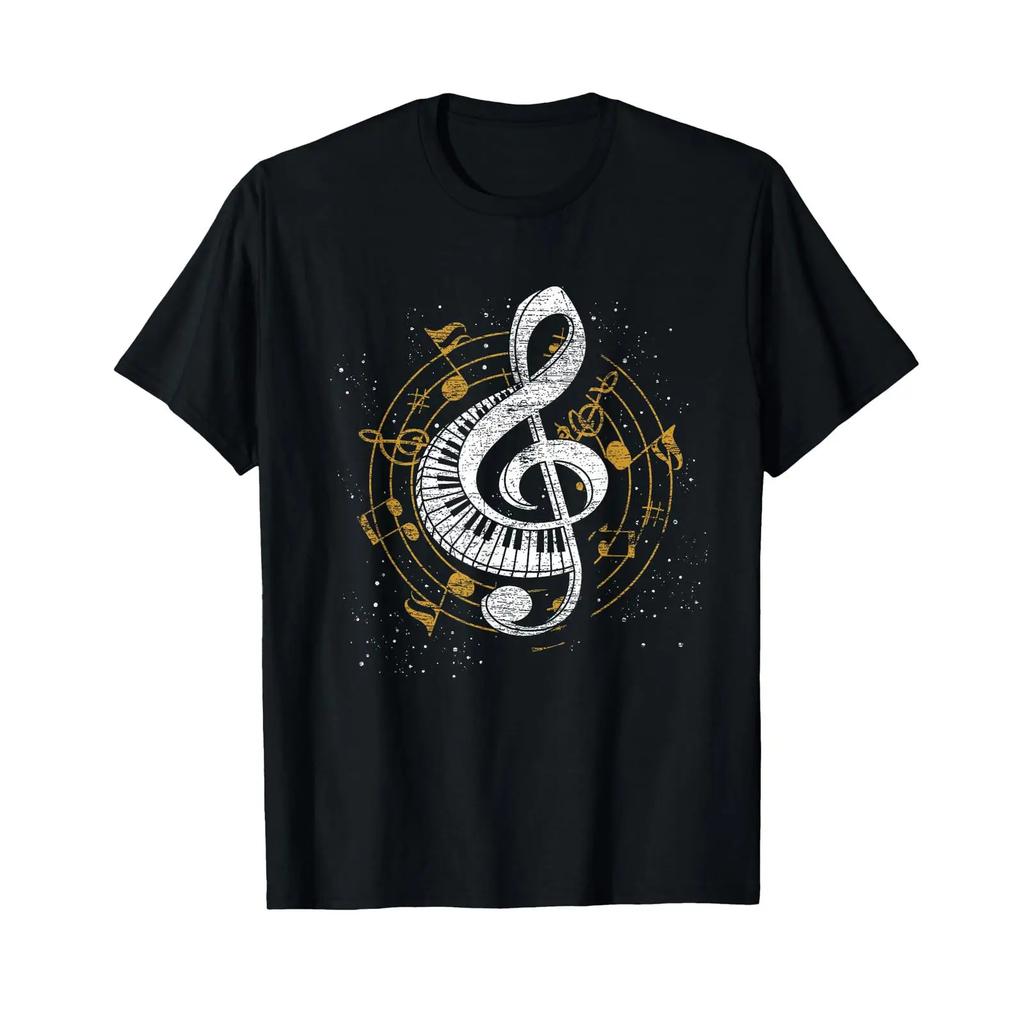 Music Sheet Piano Orchestra Musicians Clef T Shirt vintage Washed streetwear Casual Breathable Stretched Stylish Unisex homme