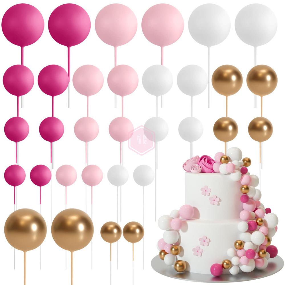 32Pcs Ball Cake Toppers Mini Balloon Cake Topper Sticks Cupcake Foam Ball Kids Jungle Birthday Party Cake Decoration Baby Shower