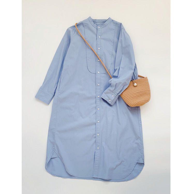 Женское хлопковое платье с длинным рукавом и круглым вырезом, одежда на осень 2025 года, новое простое и универсальное свободное платье-рубашка средней длины