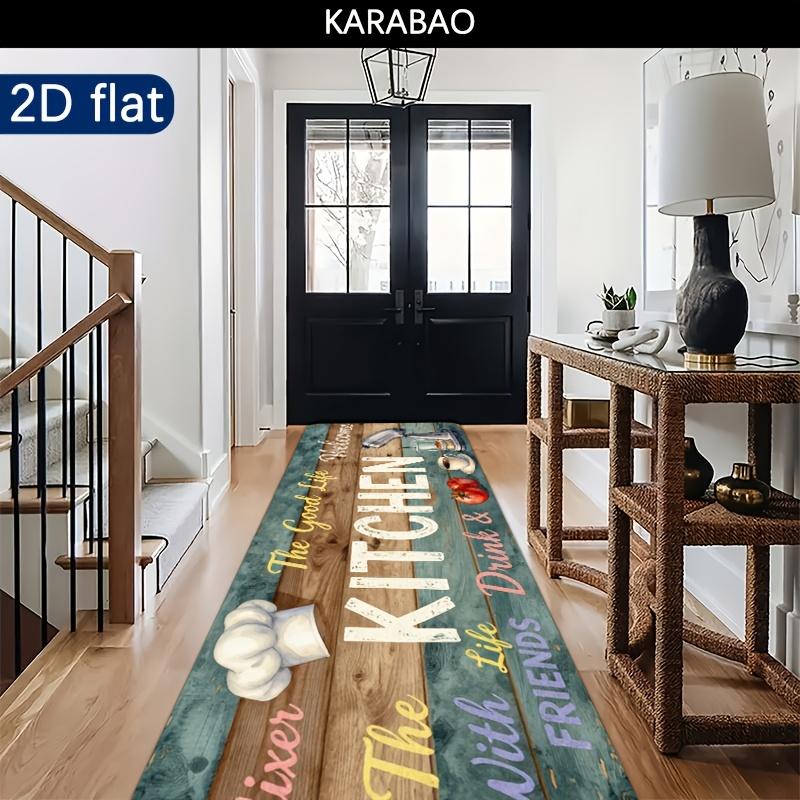 Retro "The Good Life KITCHEN" Quote Print Runner Rug, Non-Slip Washable Durable Mat for Kitchen, Laundry Room, Entryway Dining