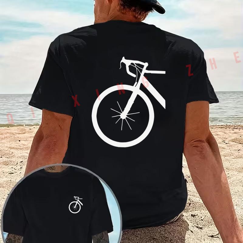 Cyclists Minimalist Bicycle design motorcycle T-Shirt Cotton Double-Sided Print Men‘s Casual Sh