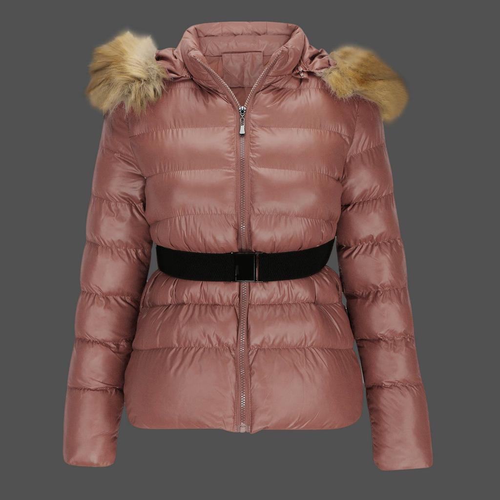 Women's Winter New Fashion Casual Slim Cotton Jacket Faux Fur Collar and Hooded Hooded Warm Jacket Coat Pu Leather Zipper