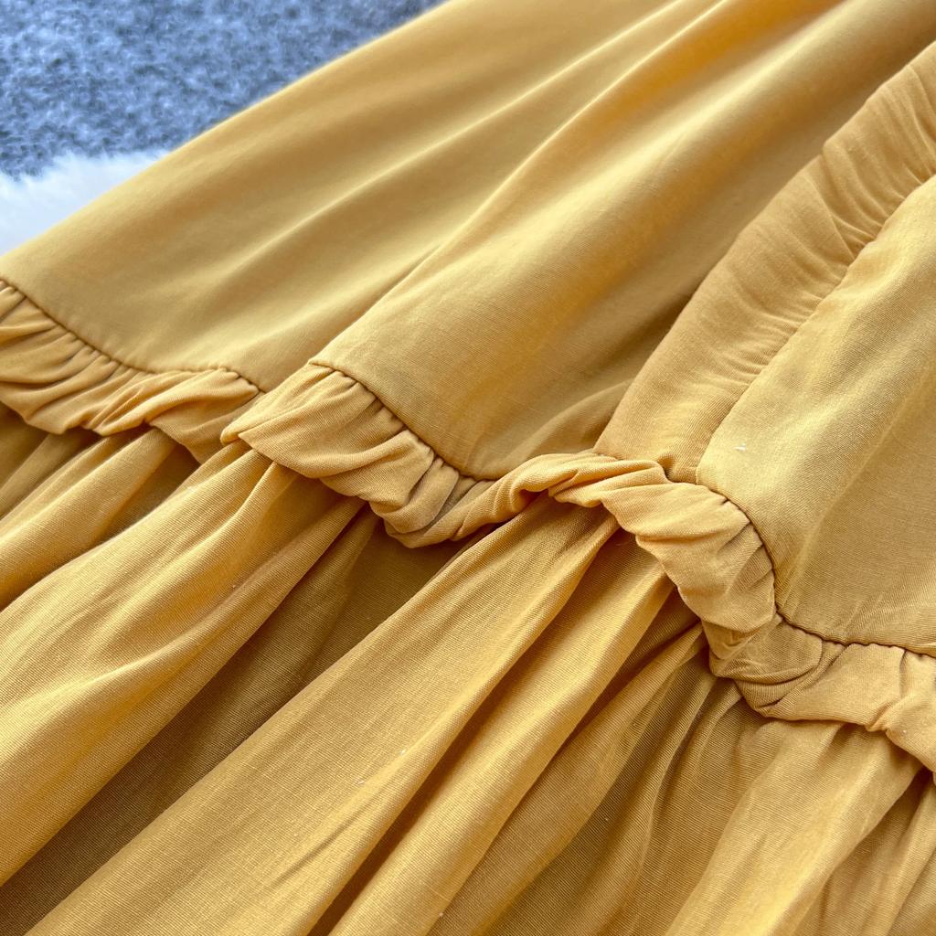 Винтажное однобортное платье с круглым вырезом на шнуровке, модное, с длинными рукавами, элегантное, свободное, с оборками, корейская женская одежда High Street