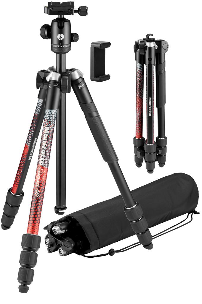 Manfrotto Element MII Дорожный алюминиевый штатив 8 кг Максимальная высота В сложенном виде Шаровая головка Переноска JP A00015BMN Штатив, 4-секционный комплект, Красный, Легкий, 1,55 кг