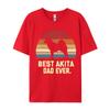 Vintage Best Akita Dad Ever Dog Lover Tshirt Male Fashionable Tops Tees Unisex Cotton Tshirts Red And Black Graphic T Shirt