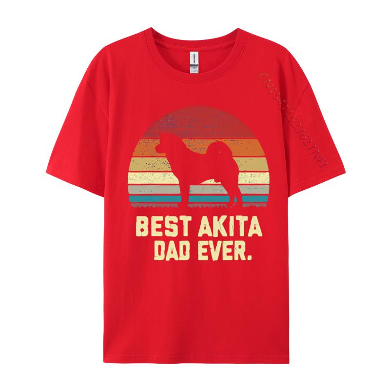 Vintage Best Akita Dad Ever Dog Lover Tshirt Male Fashionable Tops Tees Unisex Cotton Tshirts Red And Black Graphic T Shirt