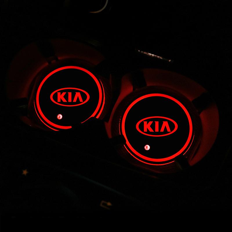 2026 Hot Car Sticker 2PCS /set Car Water Coaster 7 Colors Ambient Light Car Cup Holder Mat for Kia Rio 3 Soul Picanto EV6 Cerato