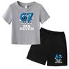 Children Summer Six Seven 67 Cartoon Print Casual Set Clothes T-shirt+Shorts 2P Charming Boy Girl Toddler 3-12 Yrs Short-sleeved