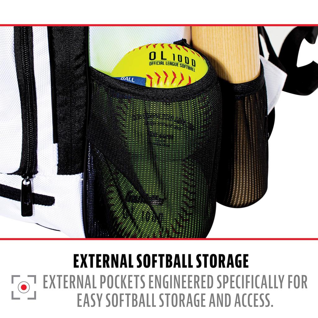 Franklin Sports Fastpitch Softball Bat Bag USA Traveler Elite Bat Backpack Equipment Bat Pack Fits Cleats Bats White - - Girls' & Women's - Helmet, +