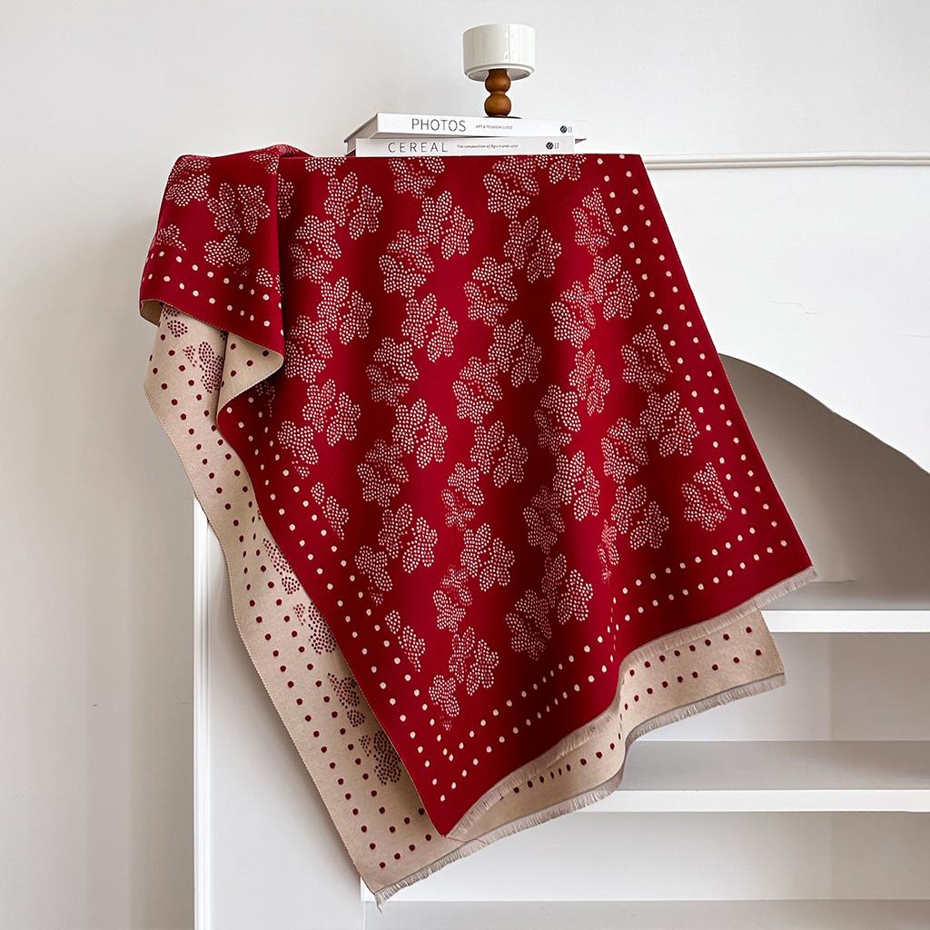 Celebrity Butterfly Flower Print Scarf Women'S Thickened Warm Imitation Cashmere Scarf Double-Sided Dual-Purpose Shawl