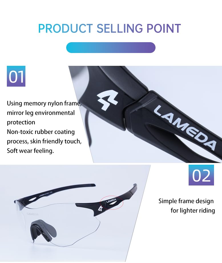 Фотохромные солнцезащитные очки для велоспорта RS100 [LAMEDA] UV400/Антизапотевающие/Легкие/Прочные (Серый)