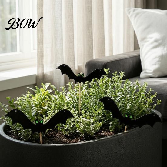 Halloween Night Scene Tools Bat Garden Stake, Glowing Green Eye Outdoor Lawn Decor for Party, Waterproof Yard Atmosphere Props Felt Flying